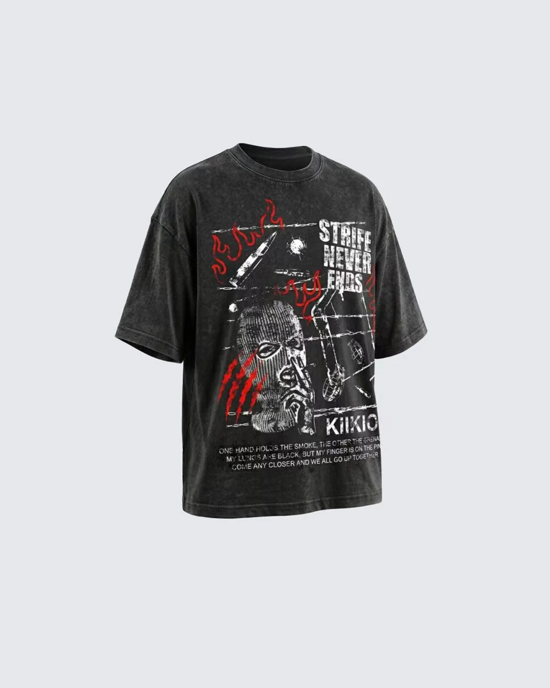 Vintage Washed Flame Graphic Street T-Shirt - Image 2