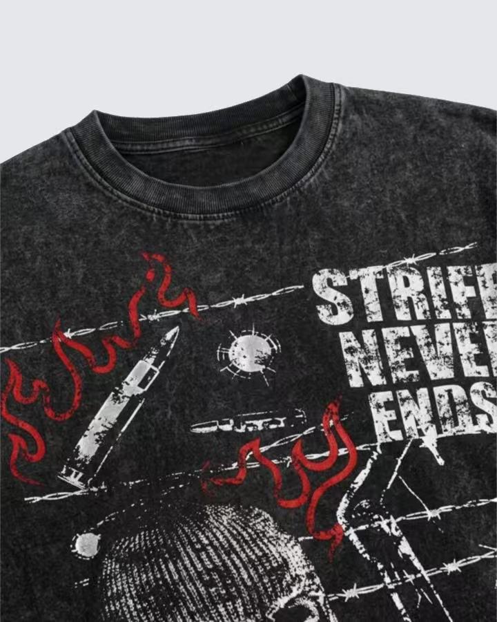 Vintage Washed Flame Graphic Street T-Shirt - Image 4
