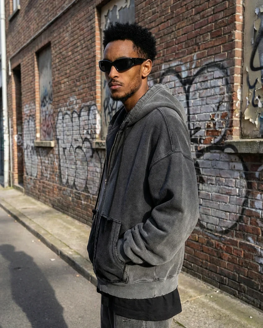 Vintage Washed Fleece Zip Hoodie - Image 2