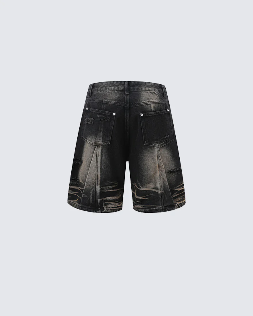 Vintage Washed Panel Stitch Denim Shorts - Image 3
