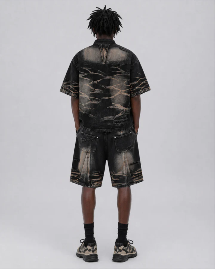 Vintage Washed Panel Stitch Denim Shorts - Image 4