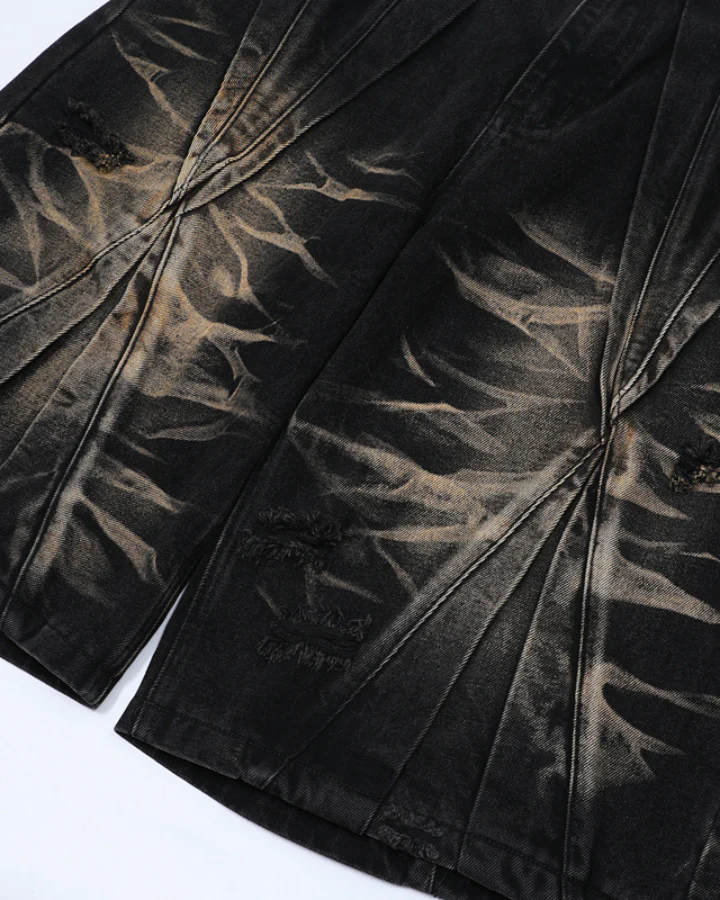 Vintage Washed Panel Stitch Denim Shorts - Image 5