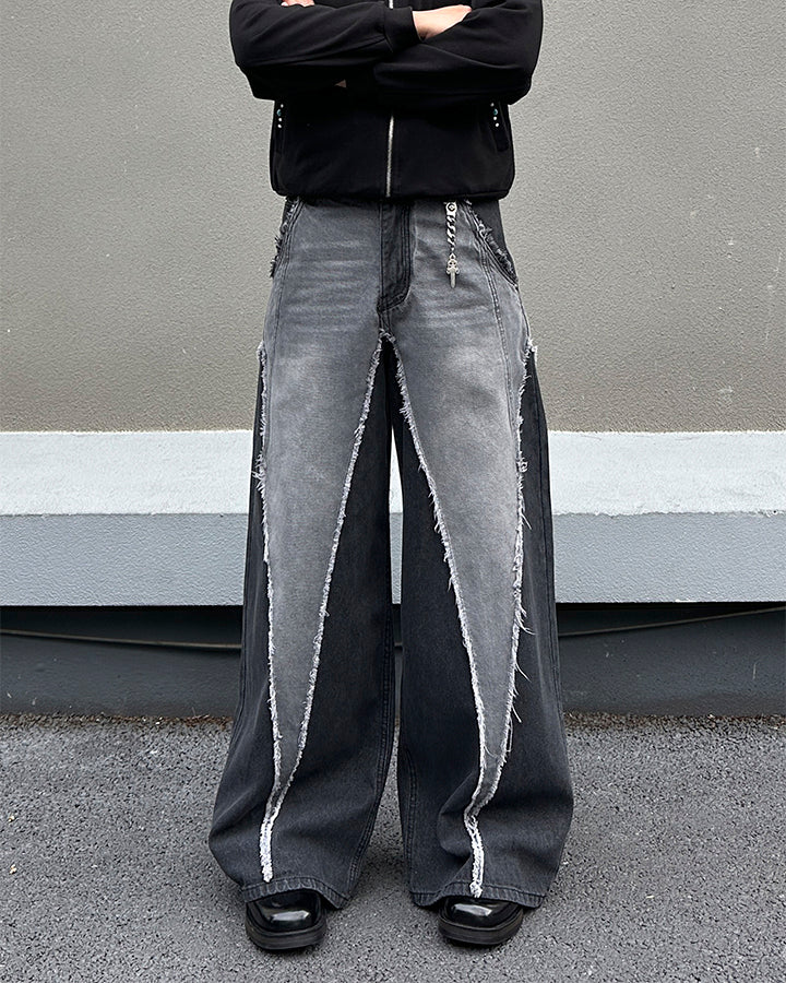 Vintage Washed Patchwork Denim Pants - Image 2