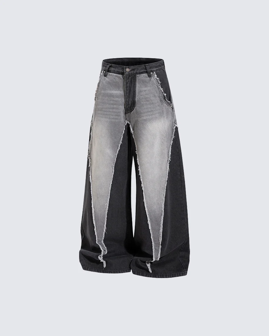 Vintage Washed Patchwork Denim Pants - Image 3