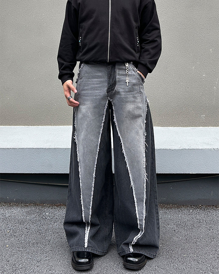 Vintage Washed Patchwork Denim Pants - Image 4