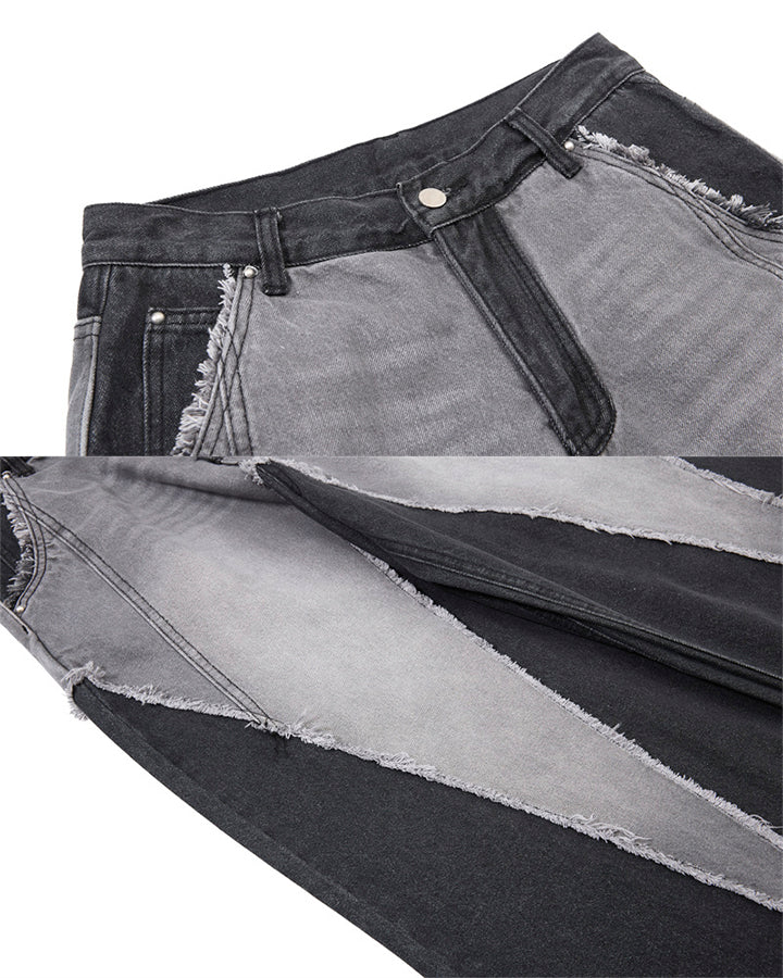 Vintage Washed Patchwork Denim Pants - Image 7