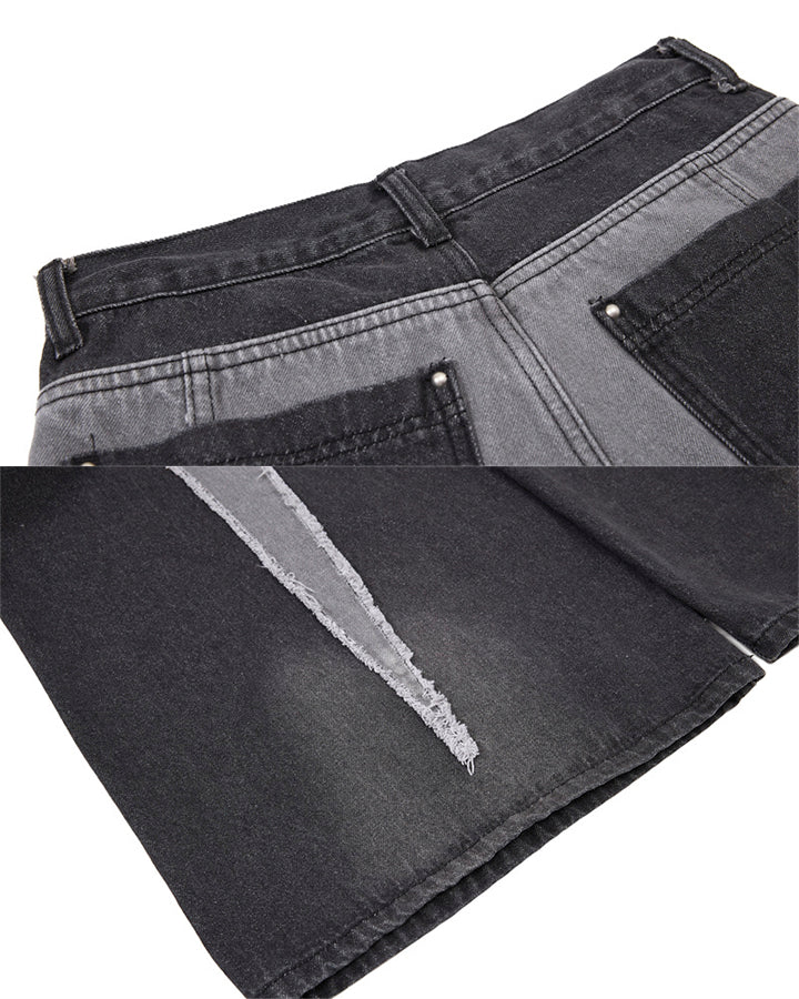 Vintage Washed Patchwork Denim Pants - Image 8