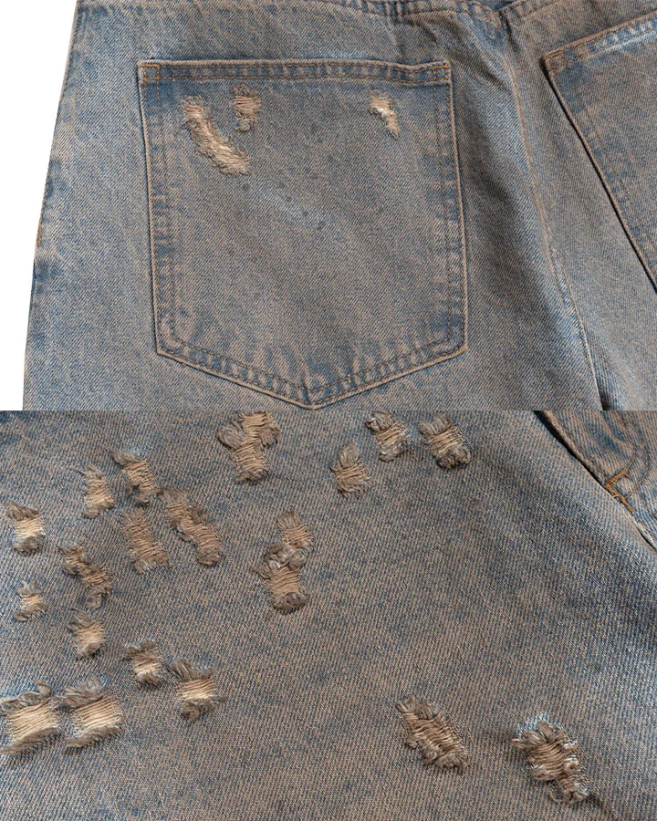Vintage Washed Patchwork Distressed Dirty Denim Shorts - Image 13