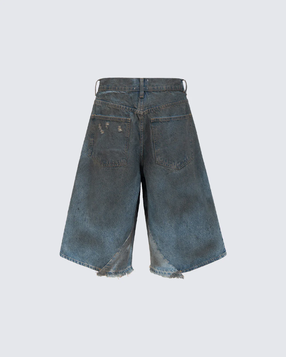 Vintage Washed Patchwork Distressed Dirty Denim Shorts - Image 4
