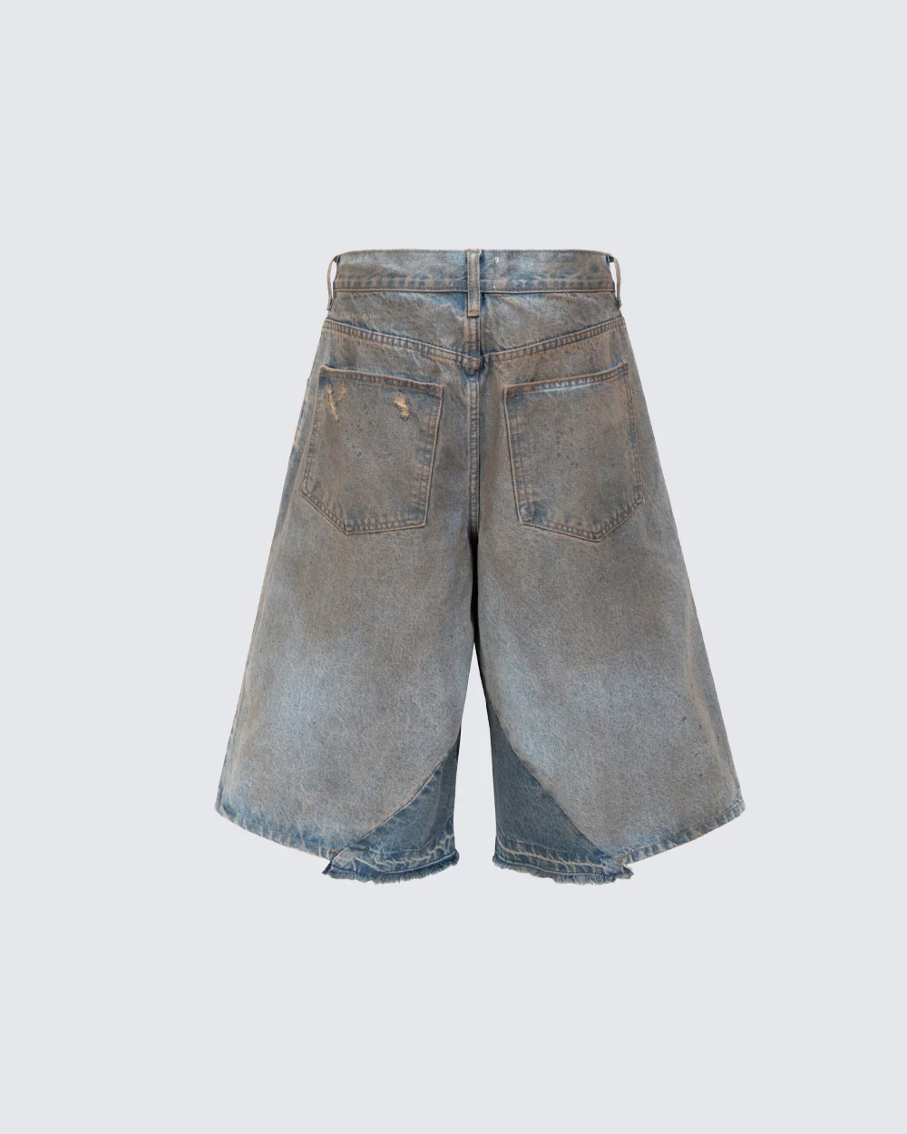 Vintage Washed Patchwork Distressed Dirty Denim Shorts - Image 8