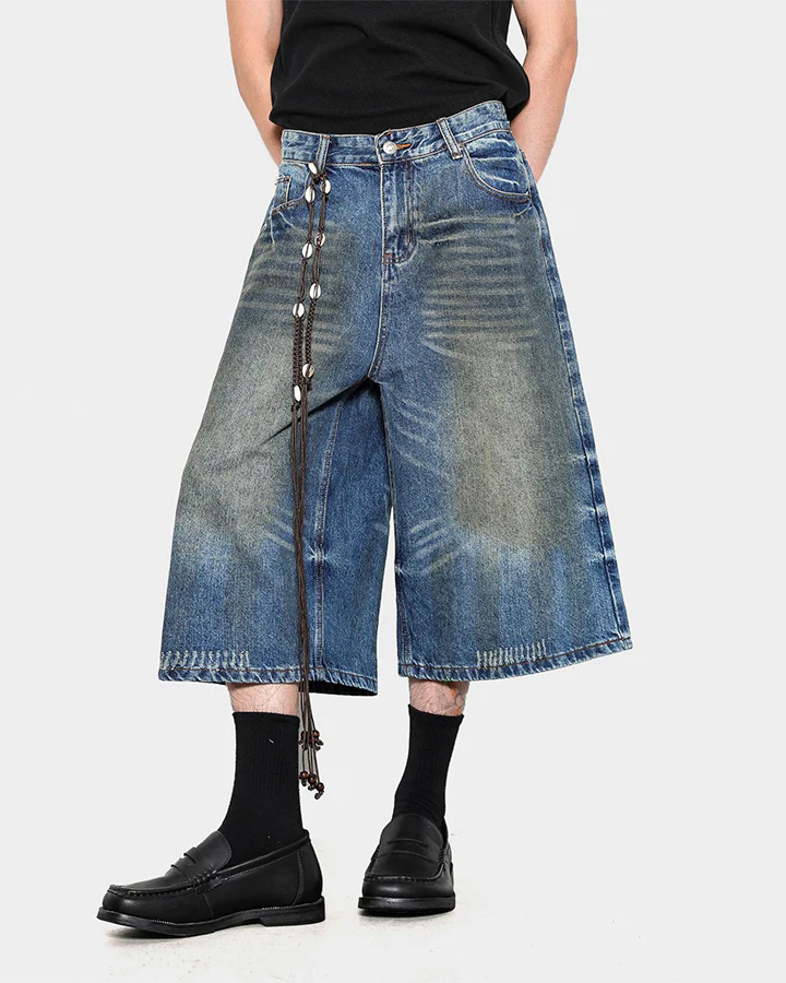 Vintage Washed Pleated Cat’s Whisker Denim Pants - Image 2