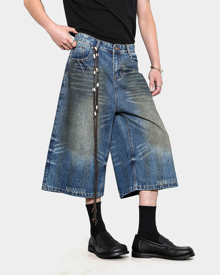 Vintage Washed Pleated Cat’s Whisker Denim Pants - Image 4