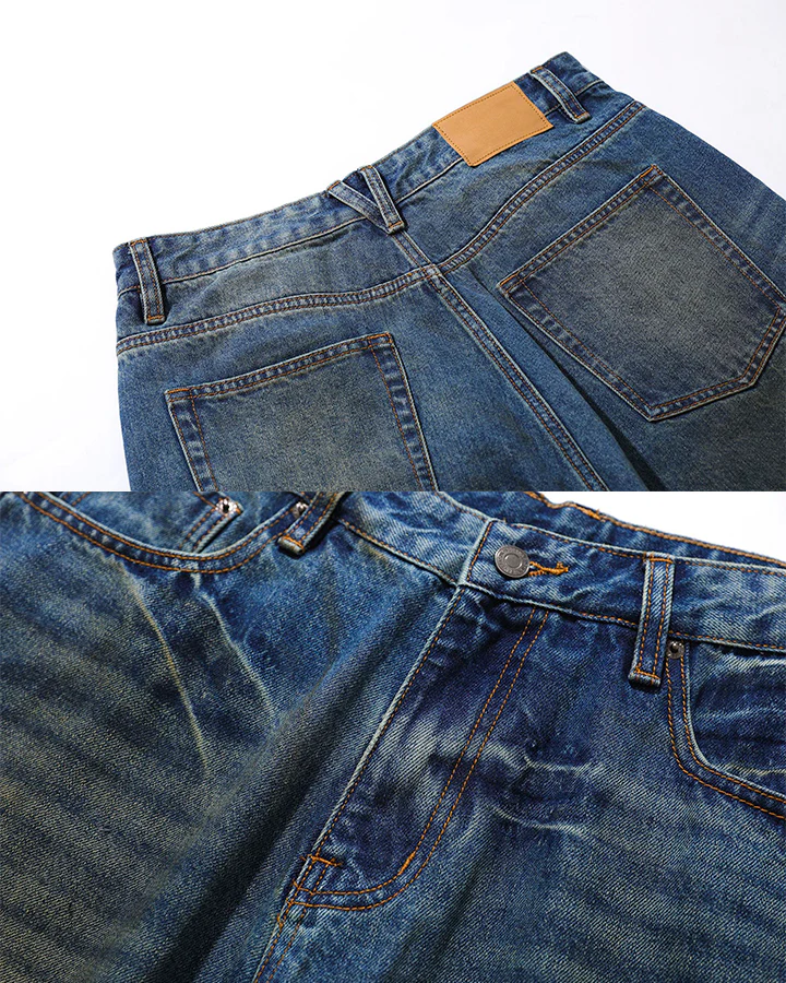 Vintage Washed Pleated Cat’s Whisker Denim Pants - Image 9