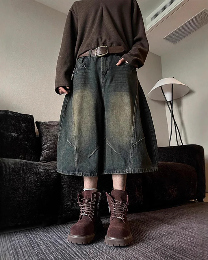 Vintage Washed Seven-Length Denim Pants - Image 10