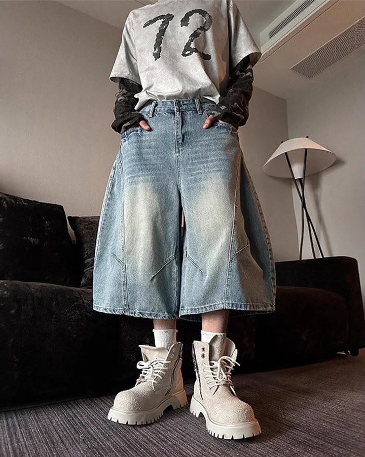 Vintage Washed Seven-Length Denim Pants - Image 12