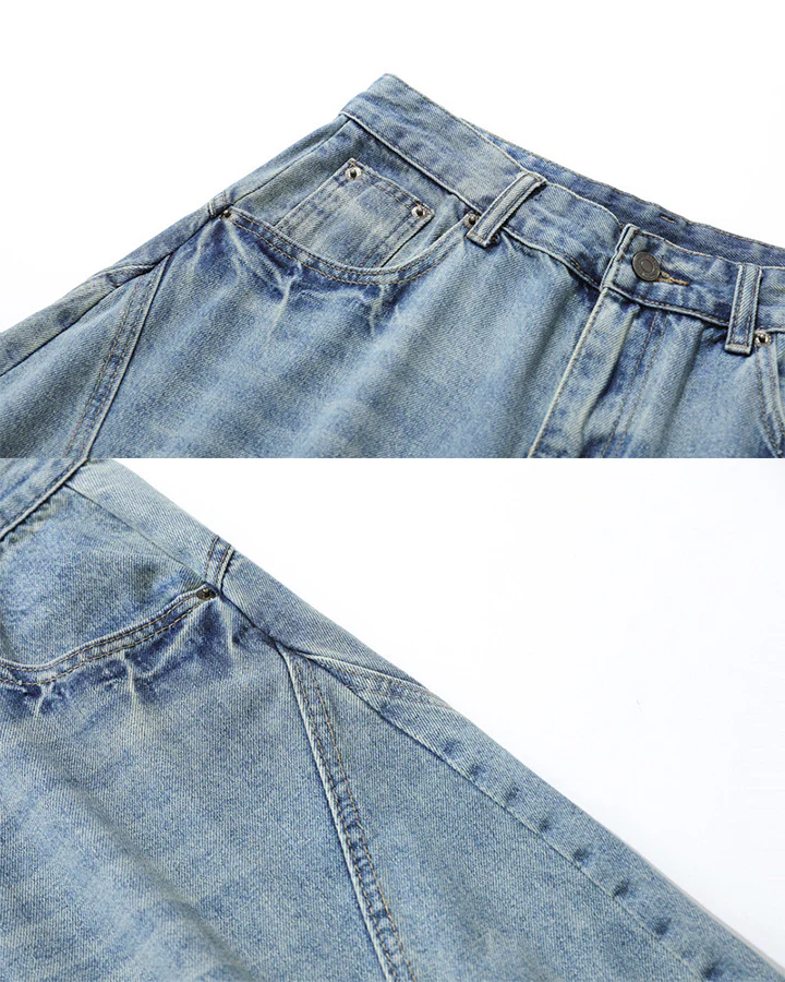 Vintage Washed Seven-Length Denim Pants - Image 13