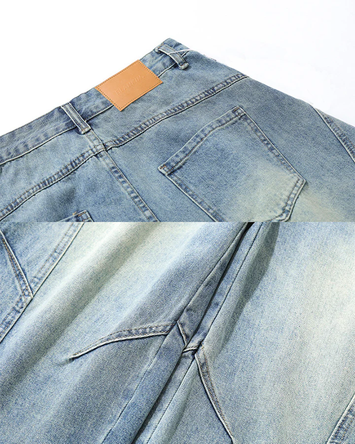 Vintage Washed Seven-Length Denim Pants - Image 14