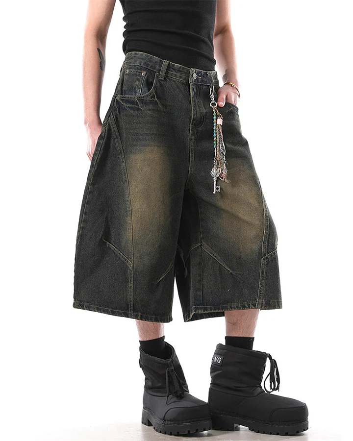 Vintage Washed Seven-Length Denim Pants - Image 2