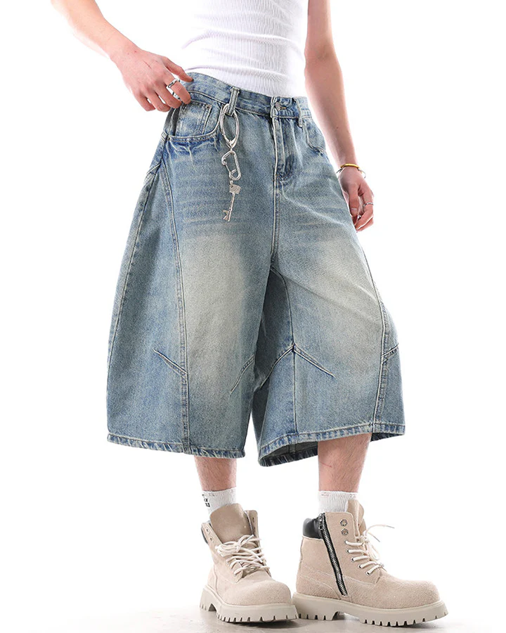 Vintage Washed Seven-Length Denim Pants - Image 4