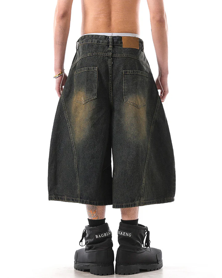 Vintage Washed Seven-Length Denim Pants - Image 6