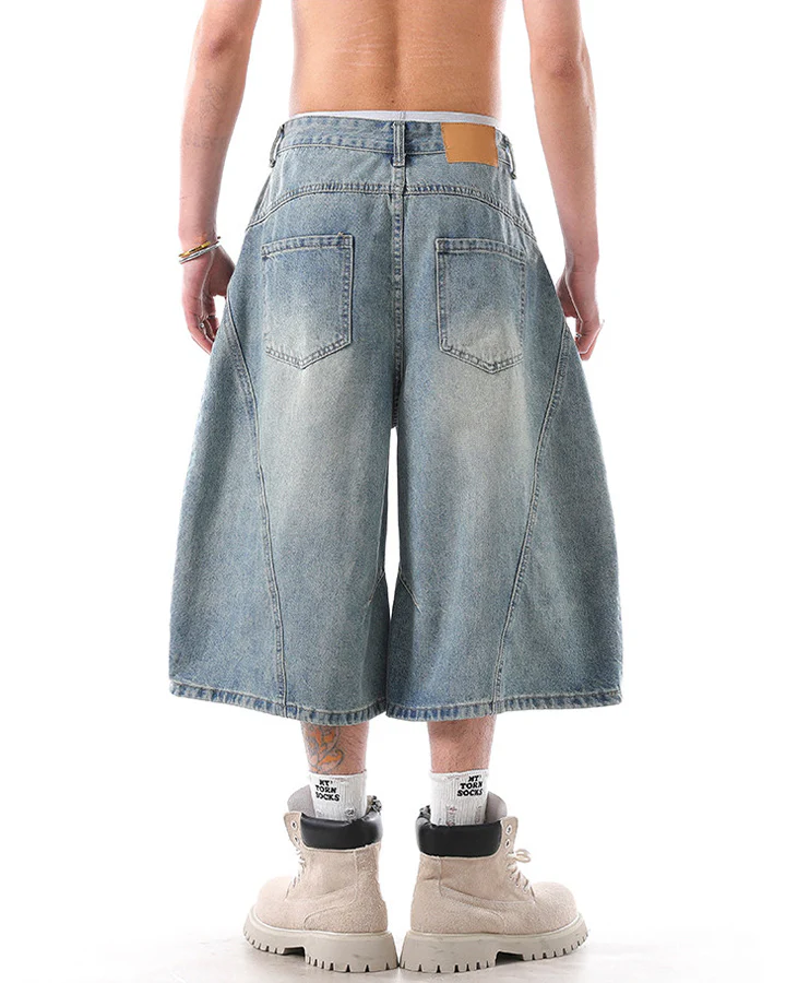 Vintage Washed Seven-Length Denim Pants - Image 8