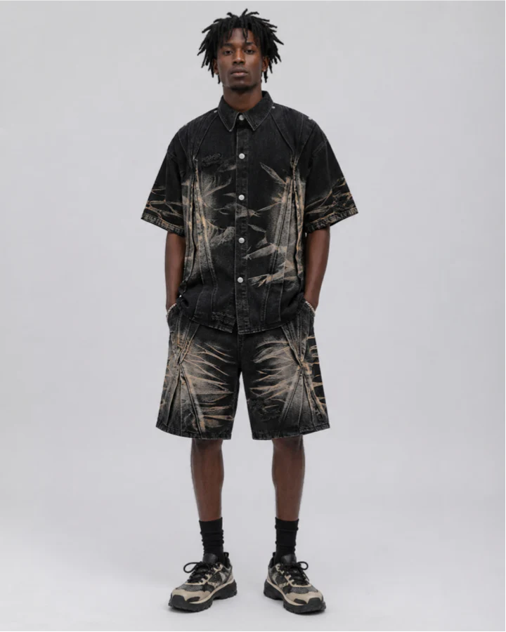 Vintage Washed Shadow Print Short Sleeve Shirt - Image 2