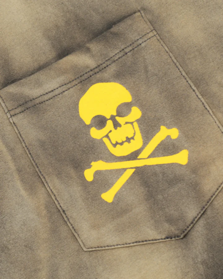 Vintage Washed Skull Graphic Pocket T-Shirt - Image 4