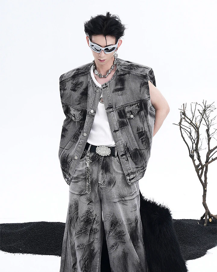 Vintage Washed Sleeveless Denim Vest - Image 2