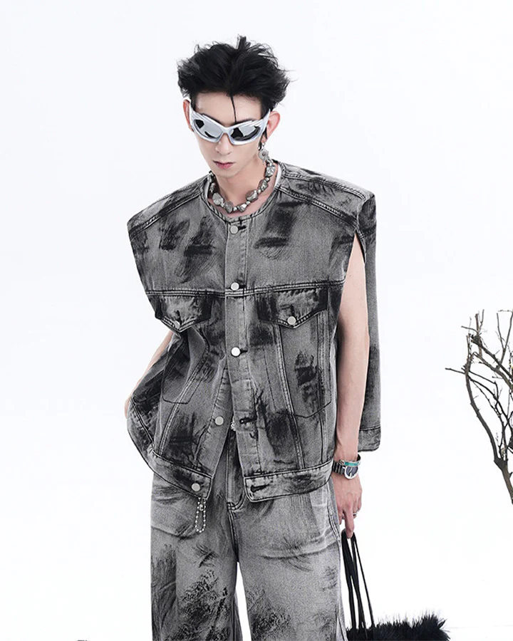 Vintage Washed Sleeveless Denim Vest - Image 3