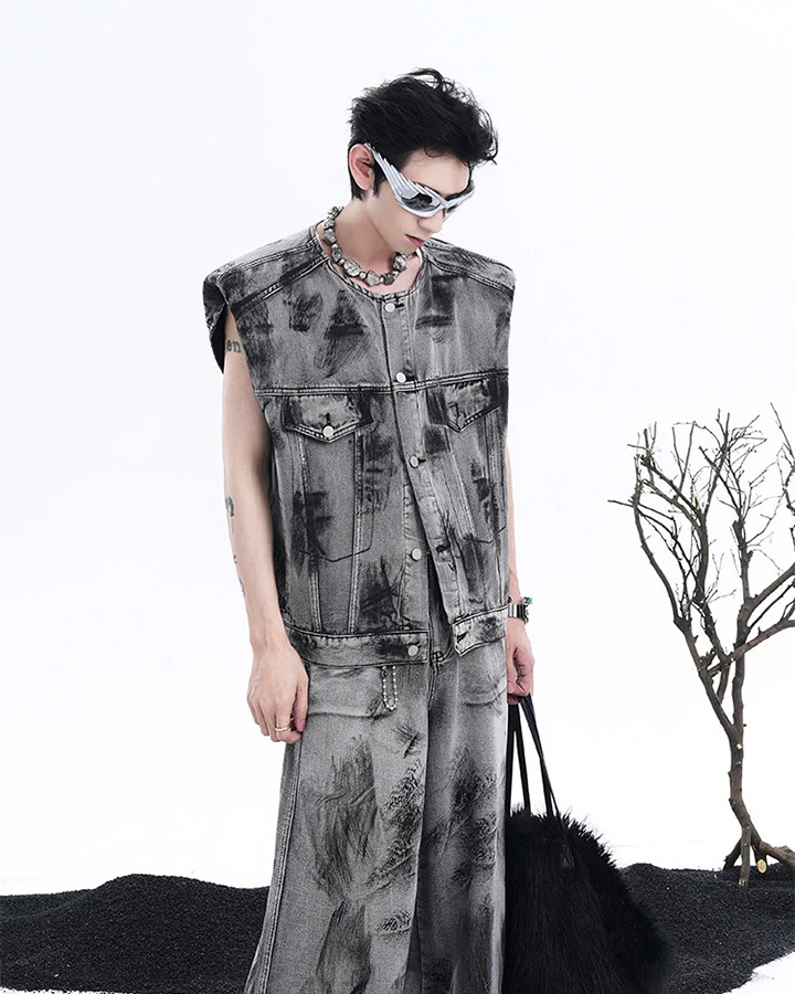 Vintage Washed Sleeveless Denim Vest - Image 4