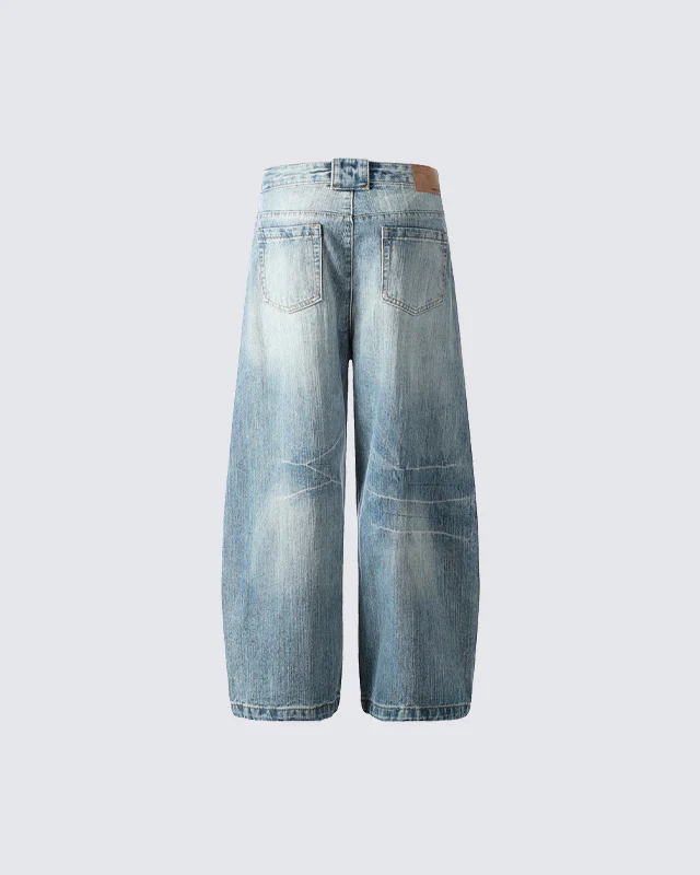 Vintage Washed Wide-Leg Denim Jeans - Image 2