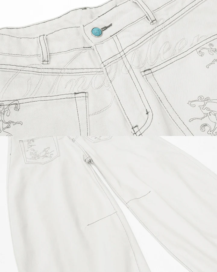 Vintage Washed Wide-Leg Denim Pants - Image 11