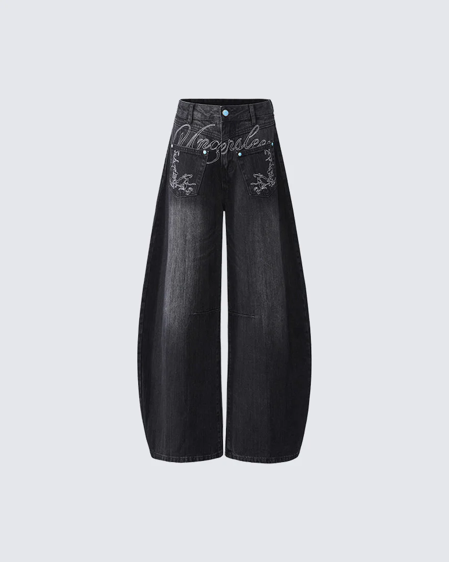 Vintage Washed Wide-Leg Denim Pants - Image 4