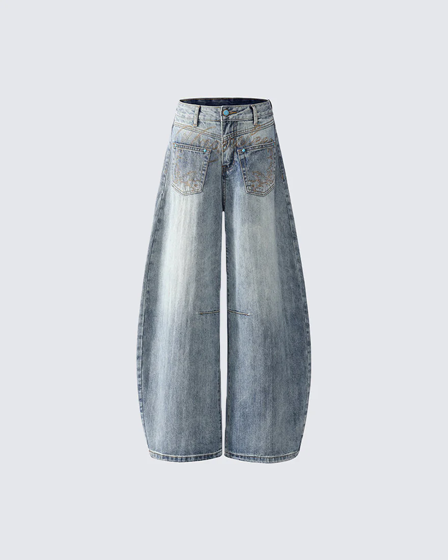 Vintage Washed Wide-Leg Denim Pants - Image 7