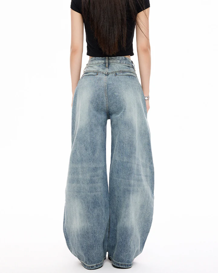 Vintage Washed Wide-Leg Denim Pants - Image 9