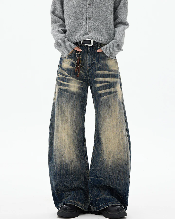 Vintage Washed Wide-Leg Denim Pants - Image 2