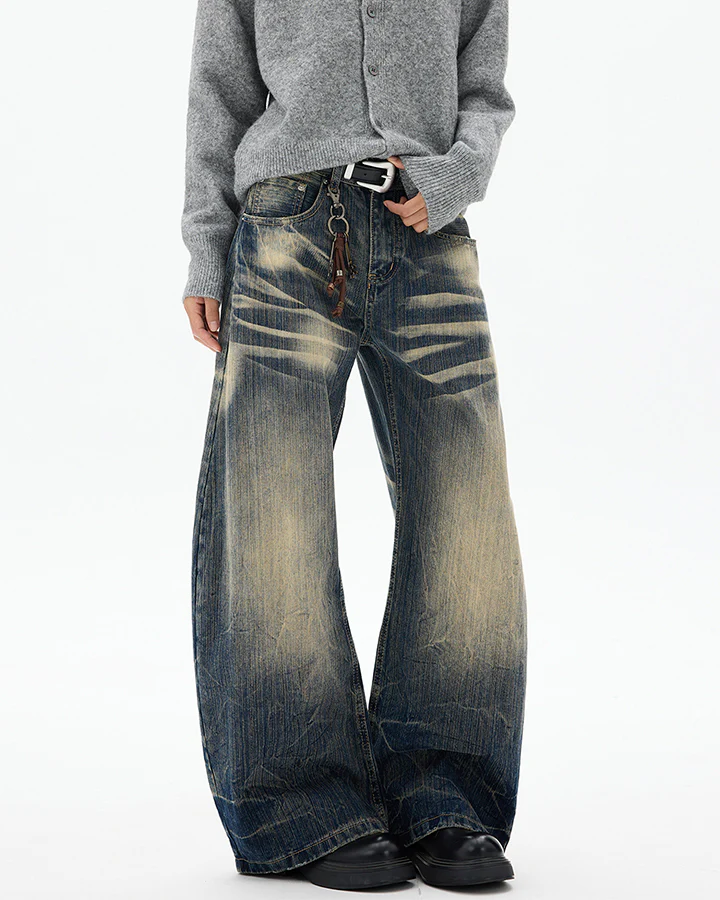 Vintage Washed Wide-Leg Denim Pants - Image 3