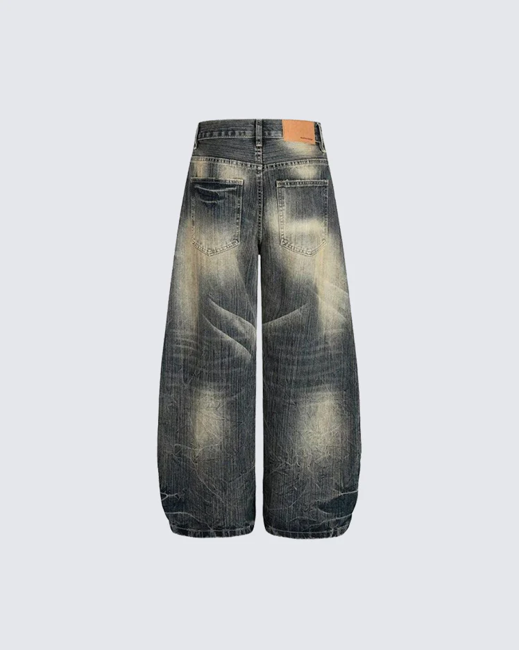 Vintage Washed Wide-Leg Denim Pants - Image 4