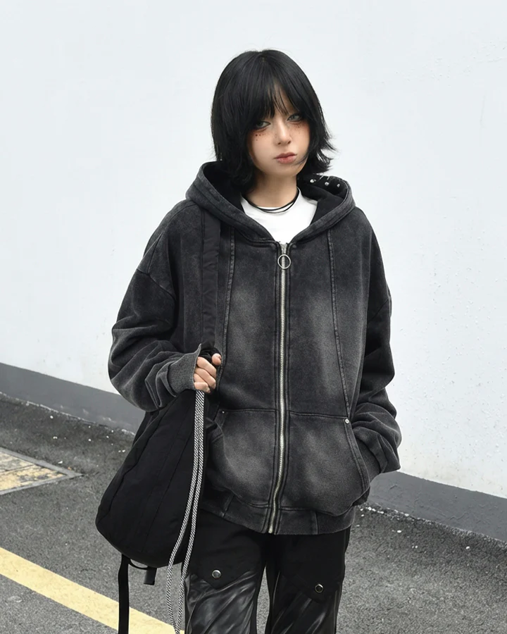 Vintage Washed Zip Hooded Sweatshirt - Image 4