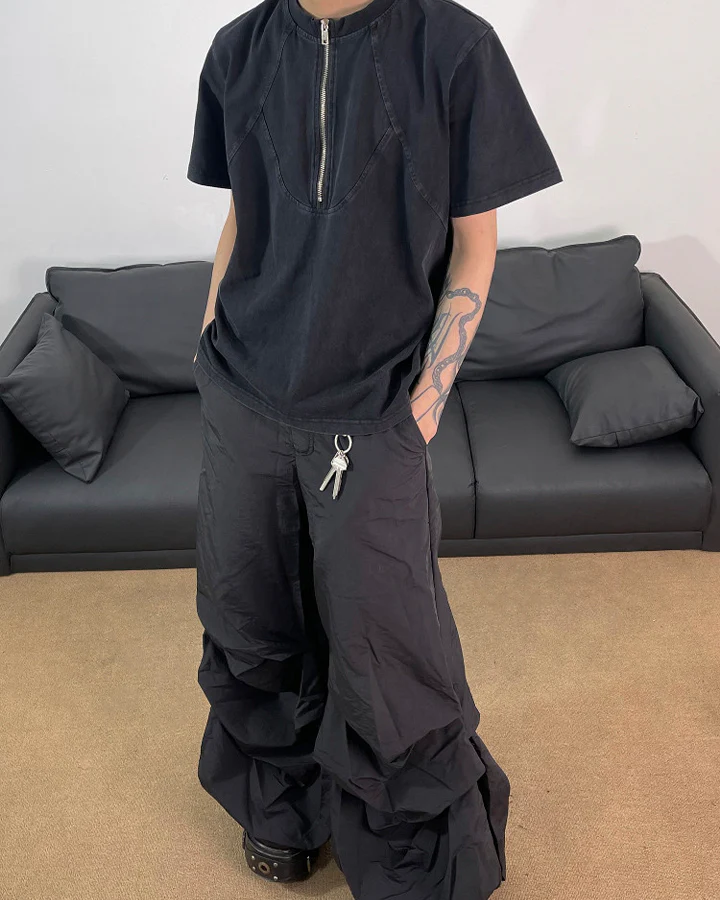 Vintage Washed Zip Panel T-Shirt - Image 2