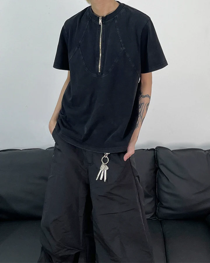 Vintage Washed Zip Panel T-Shirt - Image 4