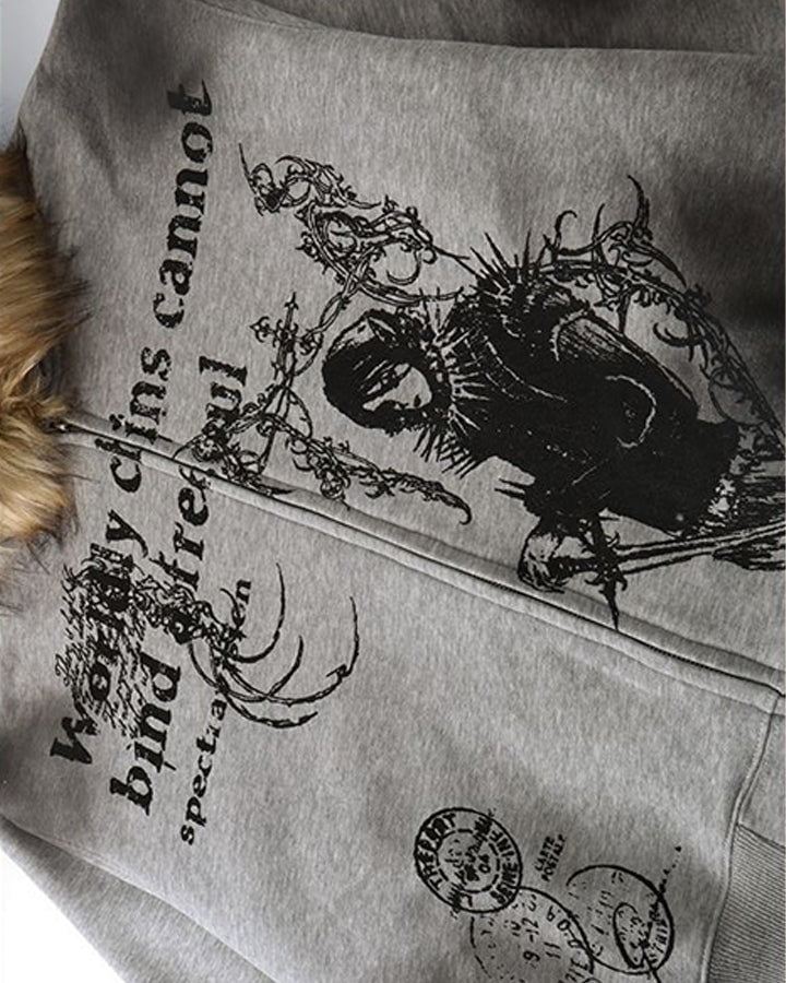 Vintage Zipper Faux Fur Hoodie - Image 10