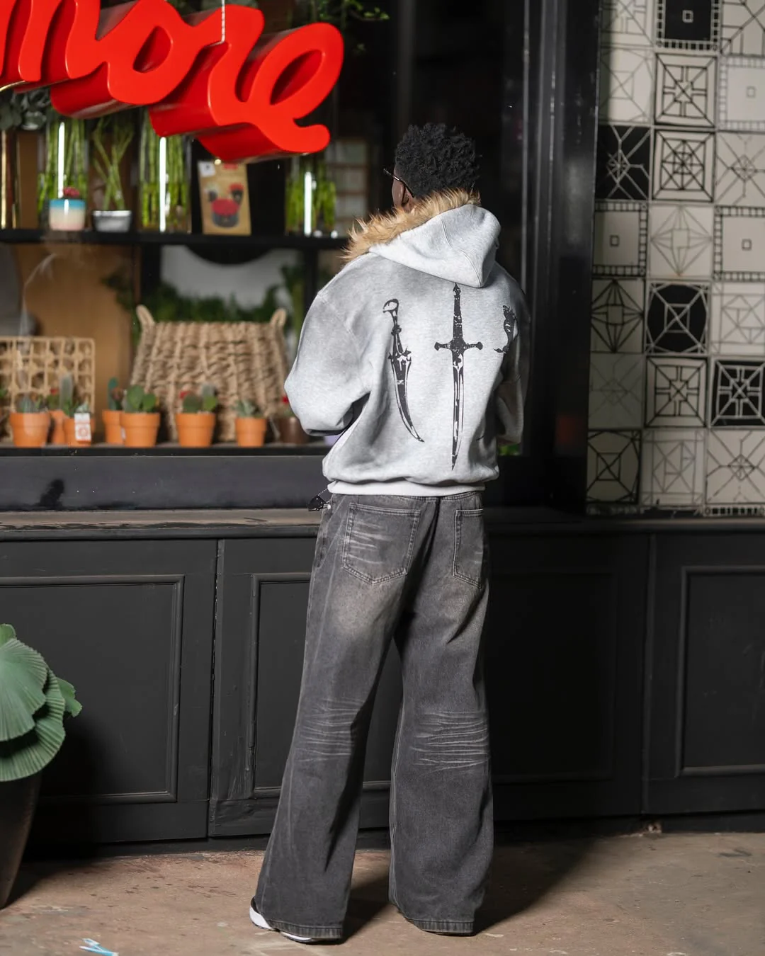 Vintage Zipper Faux Fur Hoodie - Image 4