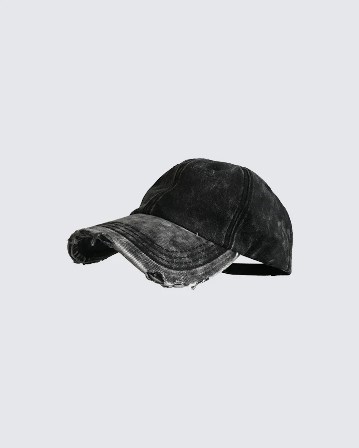 Washed Black Distressed Baseball Cap
