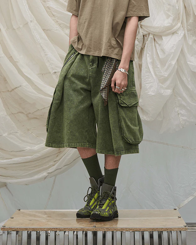 Washed Cargo Denim 8/10 Pants w/ Detachable Bandana - Image 2