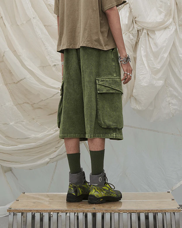 Washed Cargo Denim 8/10 Pants w/ Detachable Bandana - Image 3