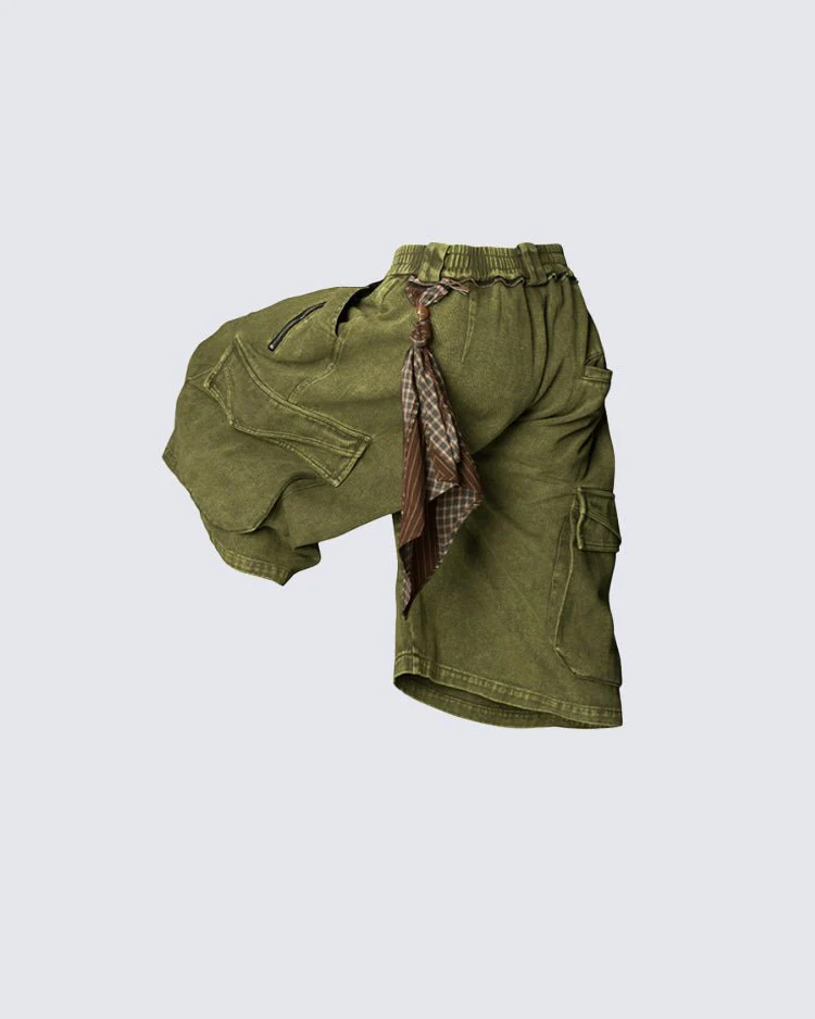 Washed Cargo Denim 8/10 Pants w/ Detachable Bandana - Image 5