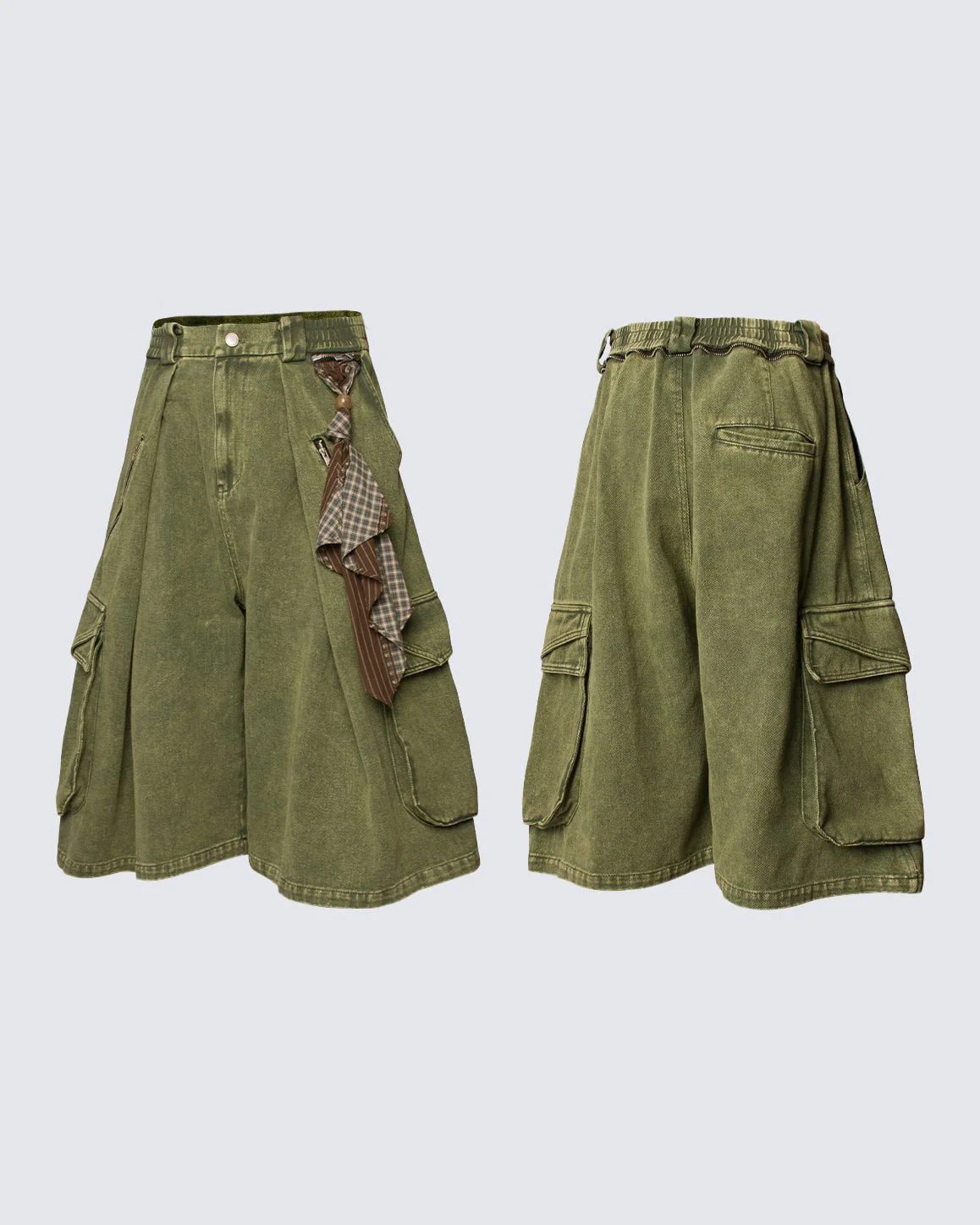Washed Cargo Denim 8/10 Pants w/ Detachable Bandana - Image 6