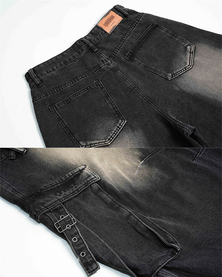 Washed Cargo Wide-Leg Denim Pants - Image 6