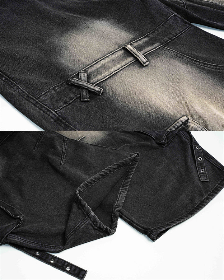Washed Cargo Wide-Leg Denim Pants - Image 7